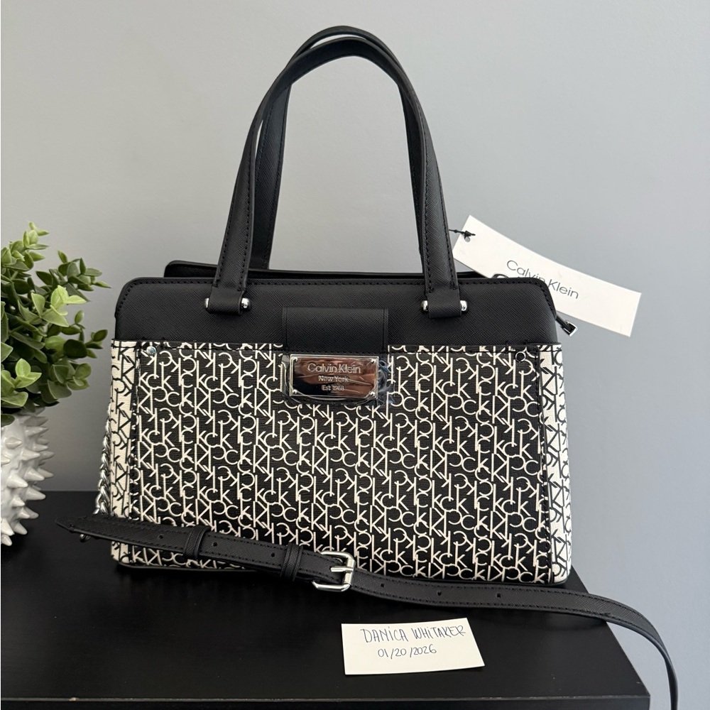 NWT Calvin Klein Monogram Black and White Satchel